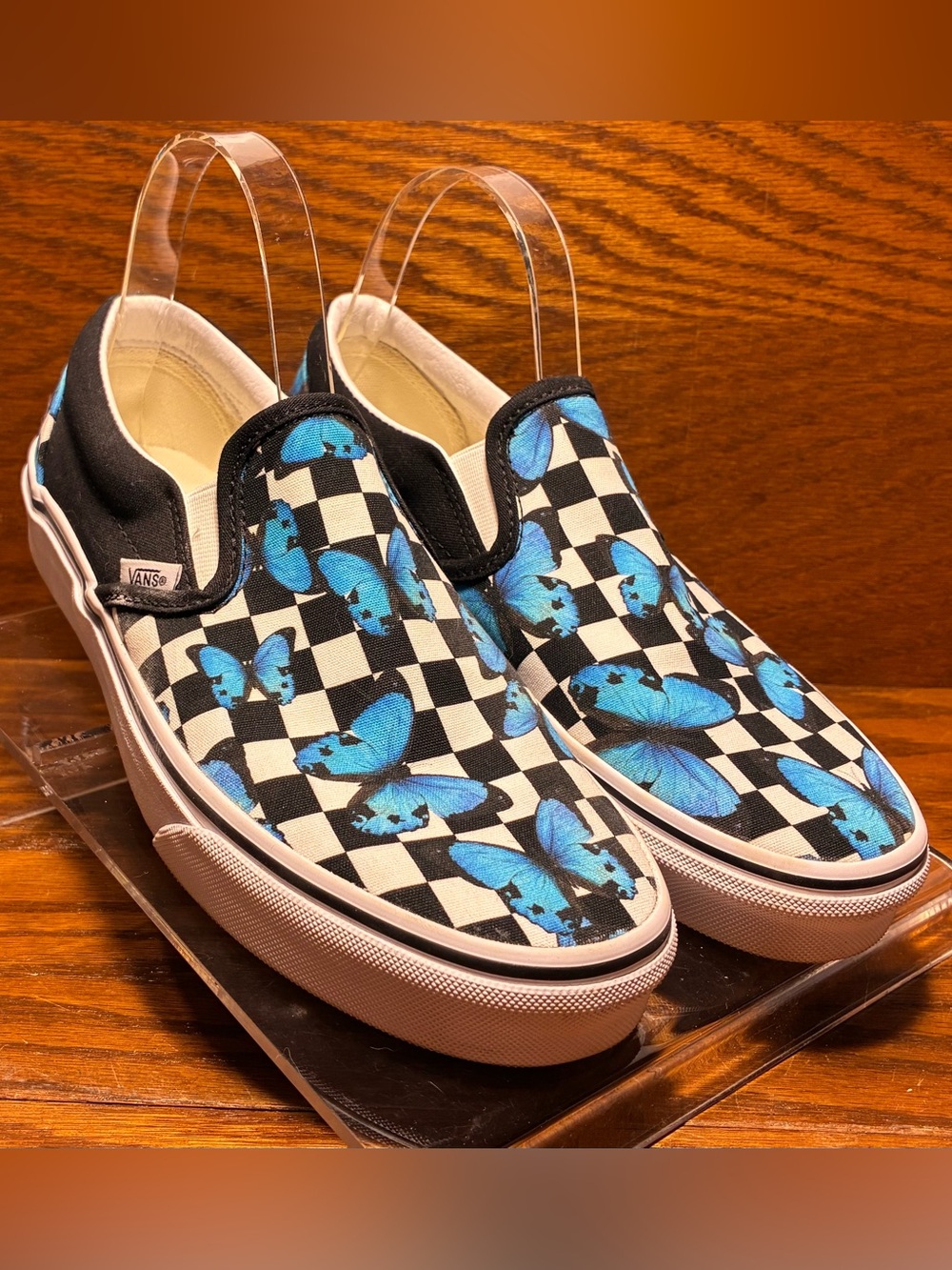 Vans Butterfly Checkerboard Slip-On Canvas Sneakers WITH BOX Size W 8 / M 6.5